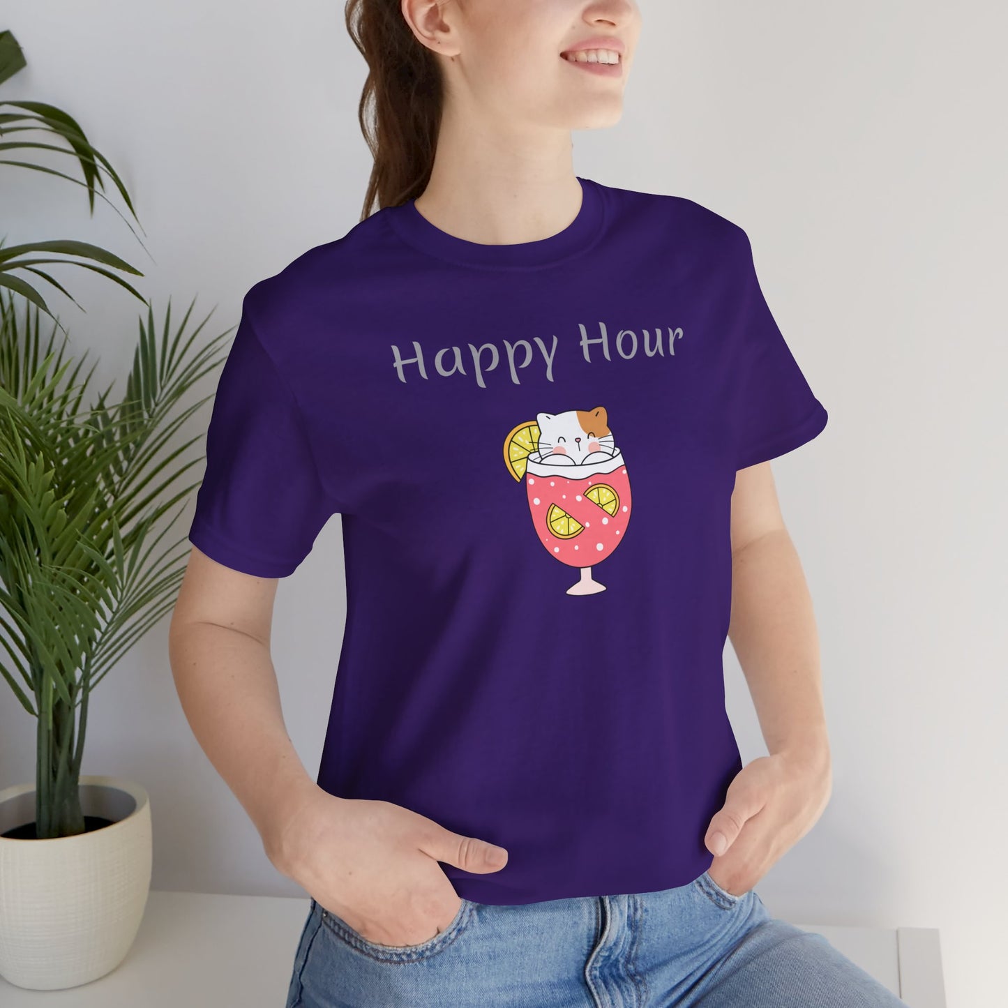 Happy Hour T-Shirt | Wine Lovers | Foodie | Unisex | Kitten | Animated | Cute