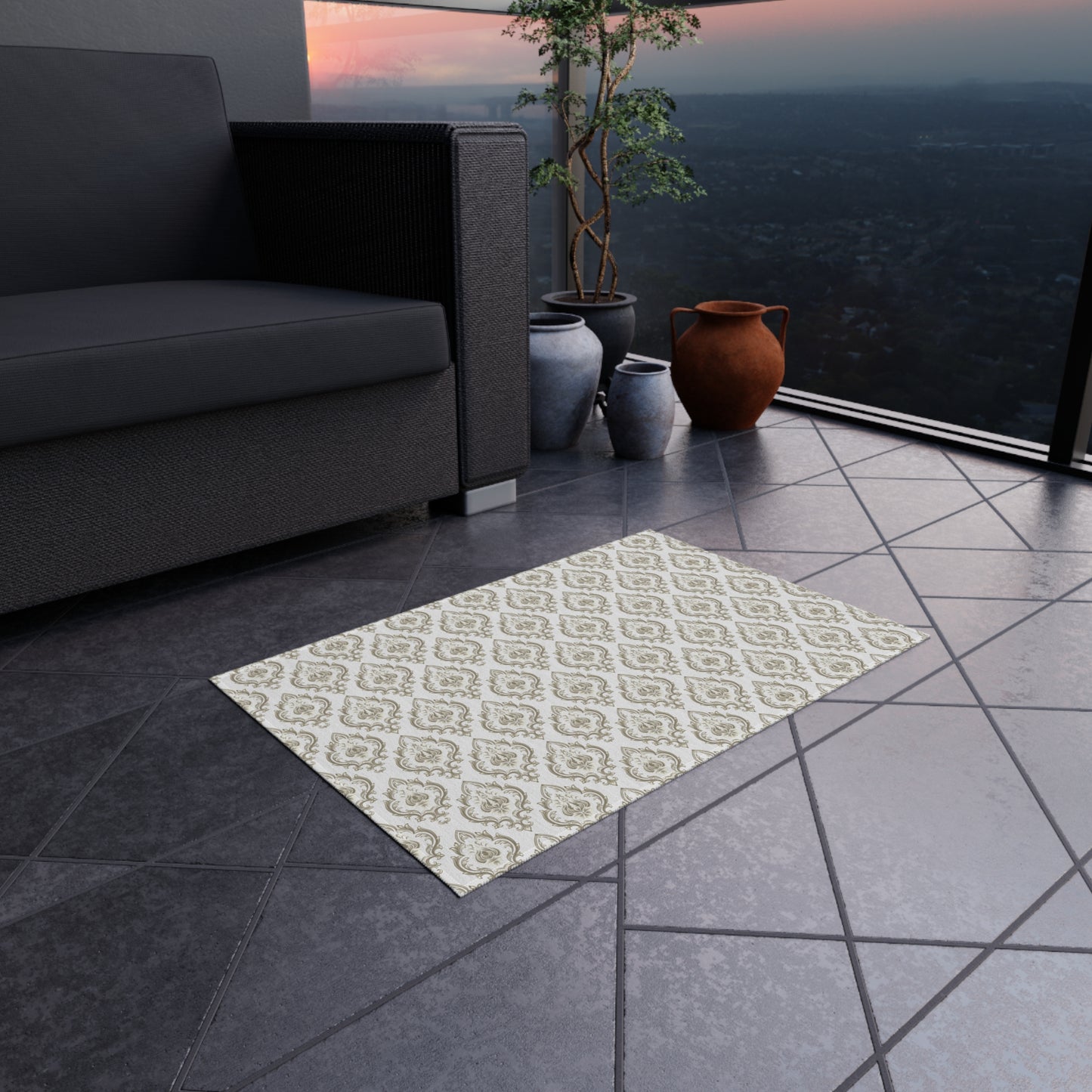 Chenille Print Pattern Outdoor Rug with No-Skid Backing Cozy Outdoor Carpet Patio Decor Gazebo Rug Pool Area Decor Outdoor Kitchen Carpet
