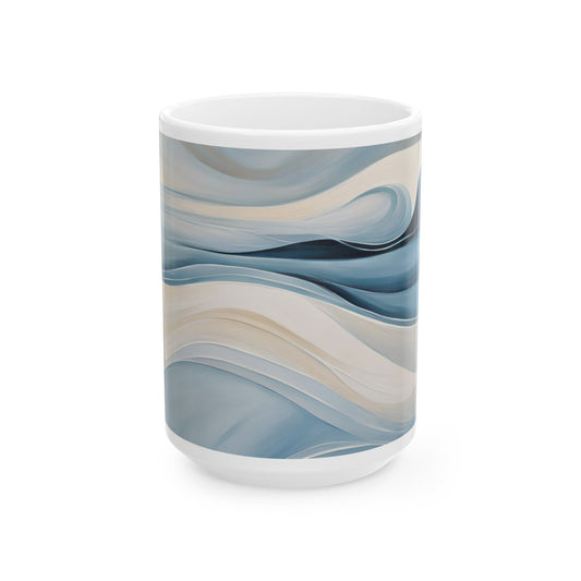 Modern Ocean Waves Design Cottagecore 15-oz Coffee Mug Ocean Nature Tea Cup Beach Lover Gift for Her