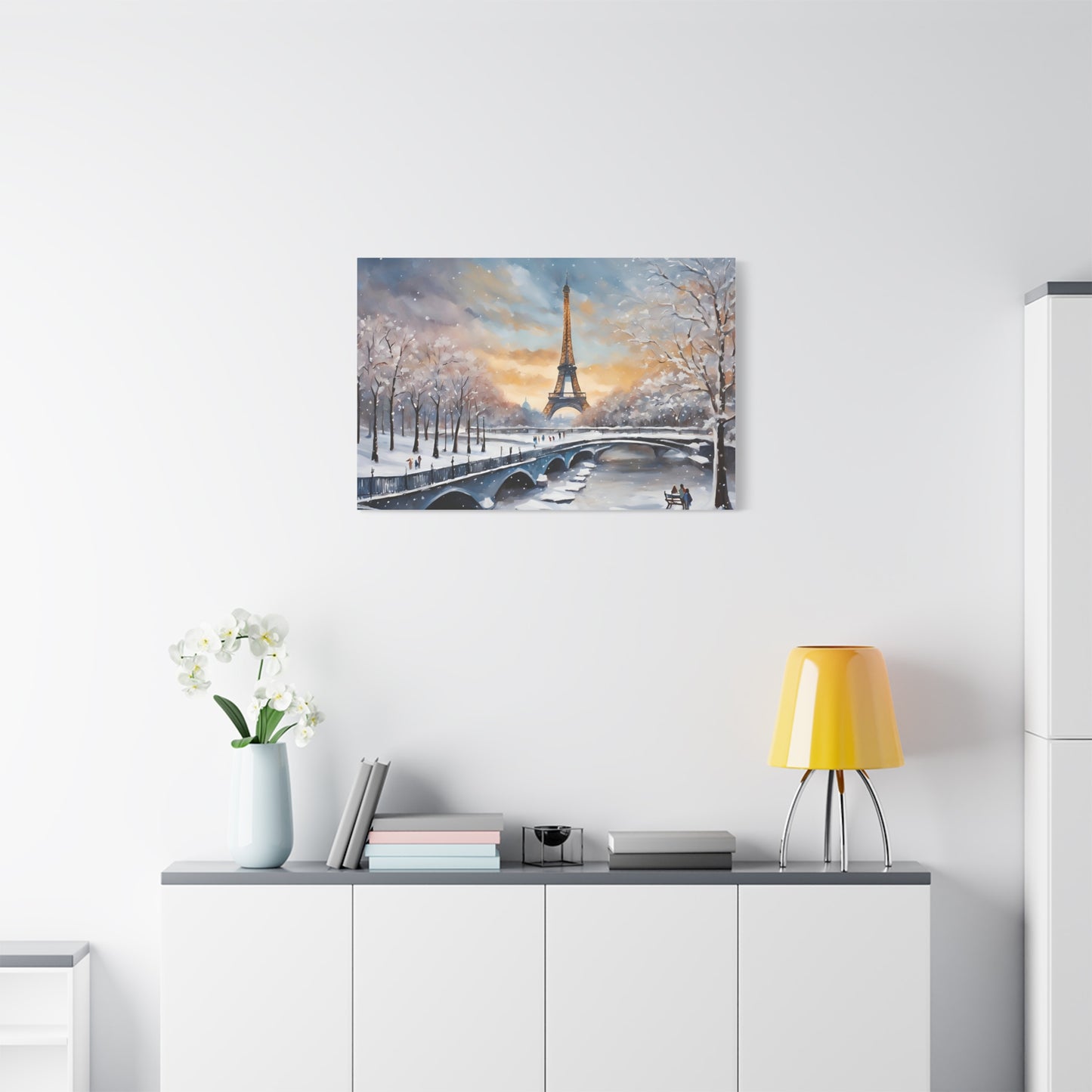 Eiffel Tower in Winter Print Wall Art Matte Stretched Canvas Paris Lover Gift Winter in France