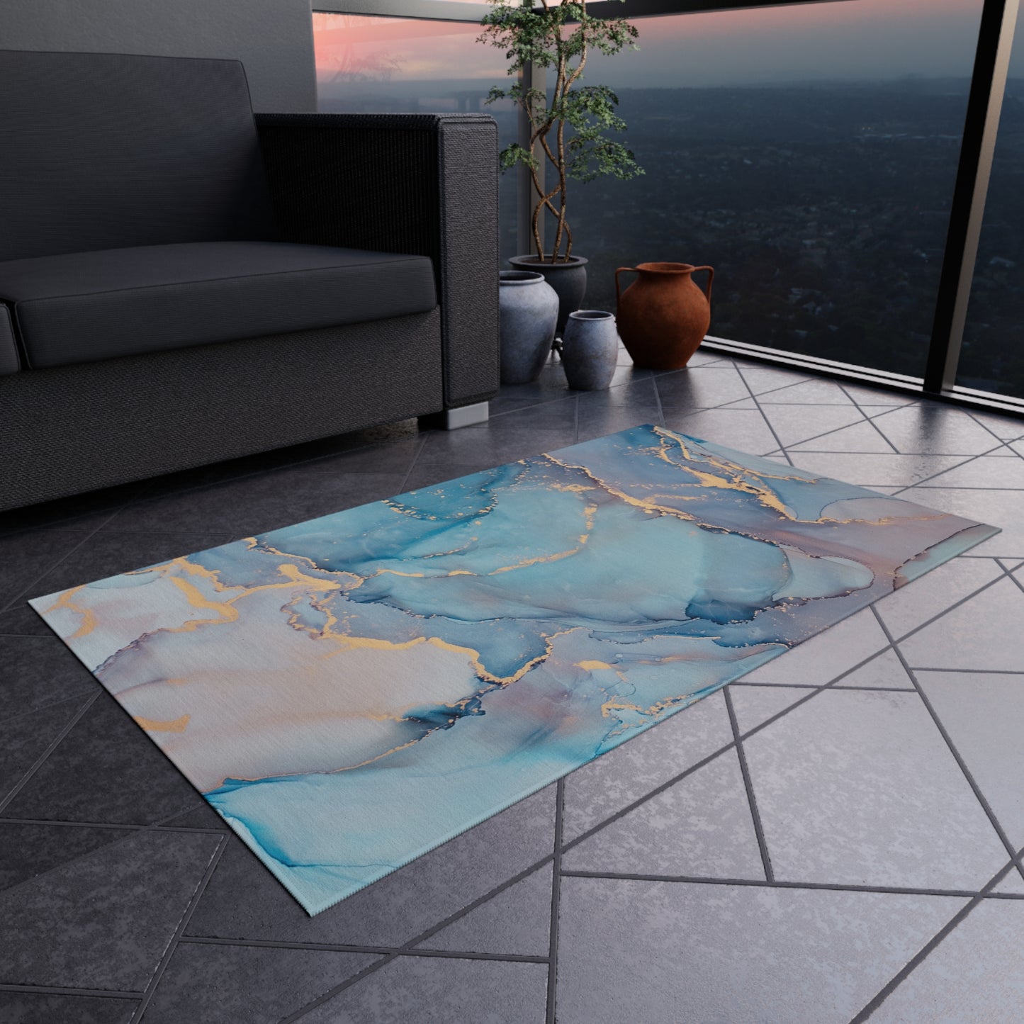 Marble Design Chenille Outdoor Rug with No-Skid Backing Cozy Outdoor Carpet Patio Decor Gazebo Rug Beachy Agate-look Pool Area Rug