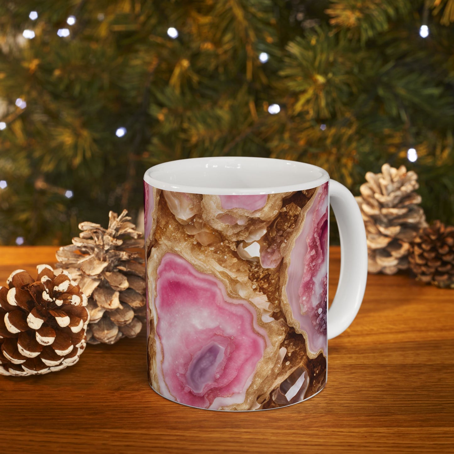 Pink and Gold Quartz Crystal Geode Design Coffee Tea Mug Boho Marble Gemologist Gift for Her Nature Lover Amethyst Stone Rock Geology Gift