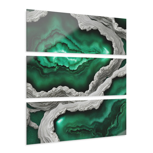 Stunning Green Amethyst Geode Design Triptych Acrylic Print Wall Art Nature Lover Gift Geology Rock Lover Gift Agate Design