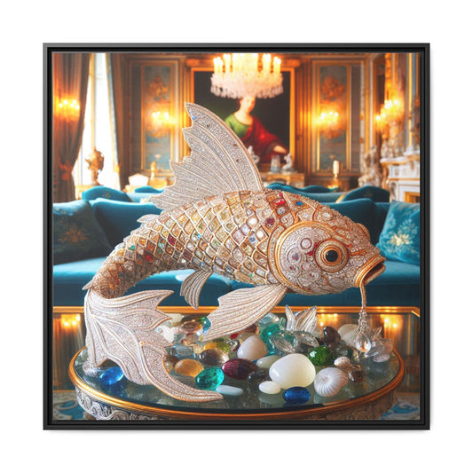 Bejeweled Koi Fish Framed Canvas Print Wall Art Unique Fashion Designer Haute Couture Fashionista Animal Lover Gift Decor 3 Frame Colors