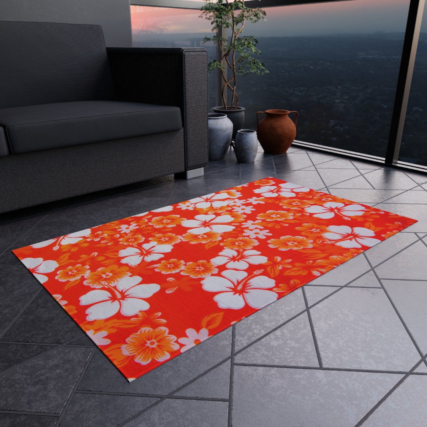 Tropical Chenille Outdoor Rug with No-Skid Backing Cozy Outdoor Carpet Patio Decor Hawaiian Floral Beachy Gazebo Rug Pool Area Decor