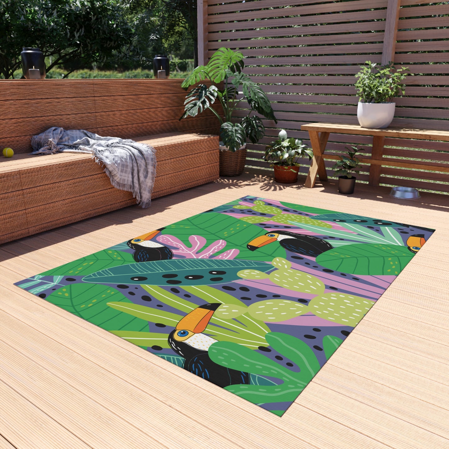 Tropical Chenille Outdoor Rug with No-Skid Backing Cozy Outdoor Carpet Patio Decor Gazebo Rug Pool Area Decor Outdoor Kitchen Carpet