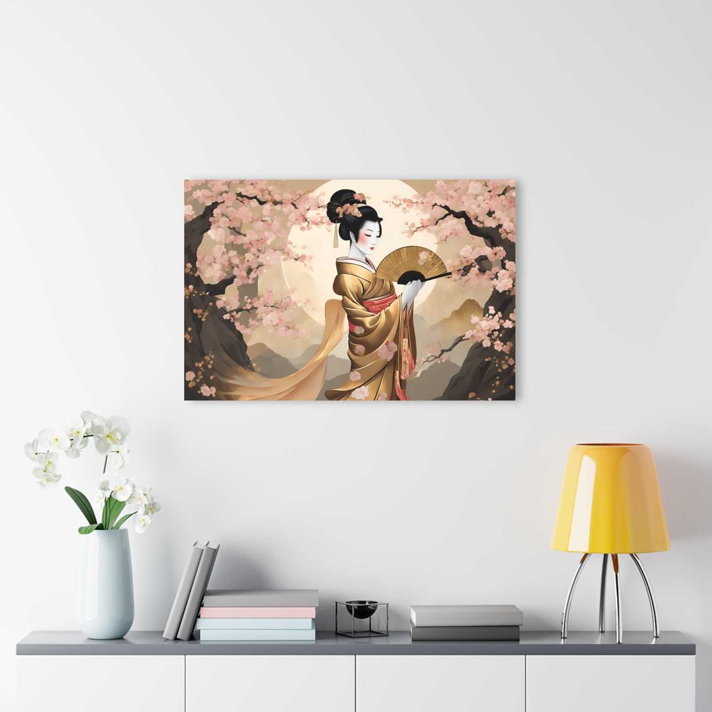 Large Asian Floral Design Acrylic Print with French Cleat Nature Lover Wall Art Geisha Girl Gift Art Modern Plum Cherry Blossom Home Decor