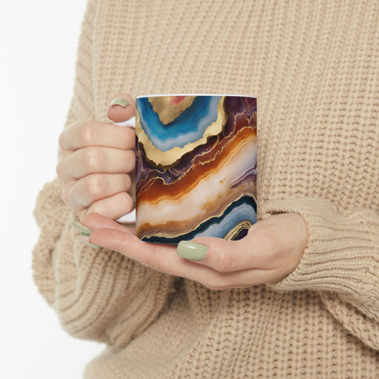 Blue and Gold Swirl Agate Design Coffee Tea Hot Chocolate Mug Cottage Core Boho Agate Gift for Her Nature Lover Gift Geology Rock Lover Gift