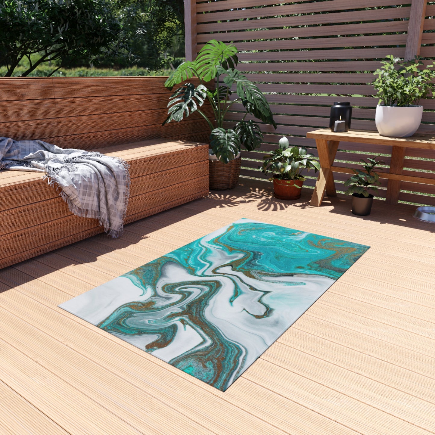 Marble Design Chenille Outdoor Rug with No-Skid Backing Cozy Outdoor Carpet Patio Decor Gazebo Rug Beachy Agate-look Pool Area Rug