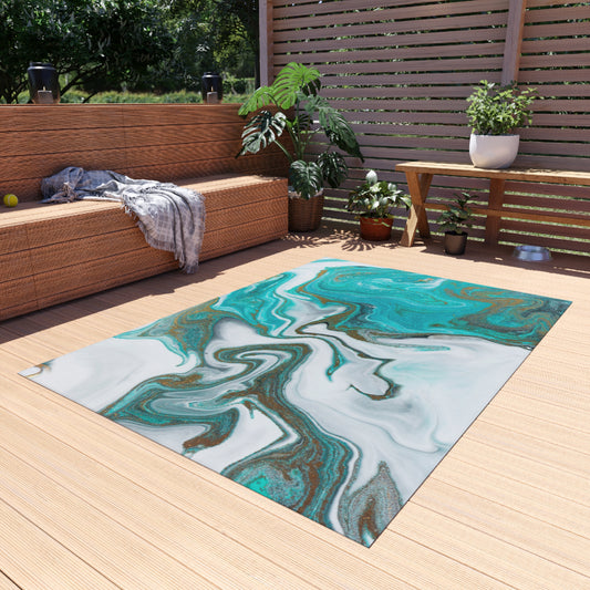 Marble Design Chenille Outdoor Rug with No-Skid Backing Cozy Outdoor Carpet Patio Decor Gazebo Rug Beachy Agate-look Pool Area Rug