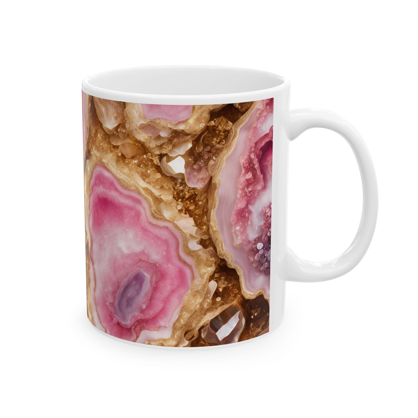 Pink and Gold Quartz Crystal Geode Design Coffee Tea Mug Boho Marble Gemologist Gift for Her Nature Lover Amethyst Stone Rock Geology Gift