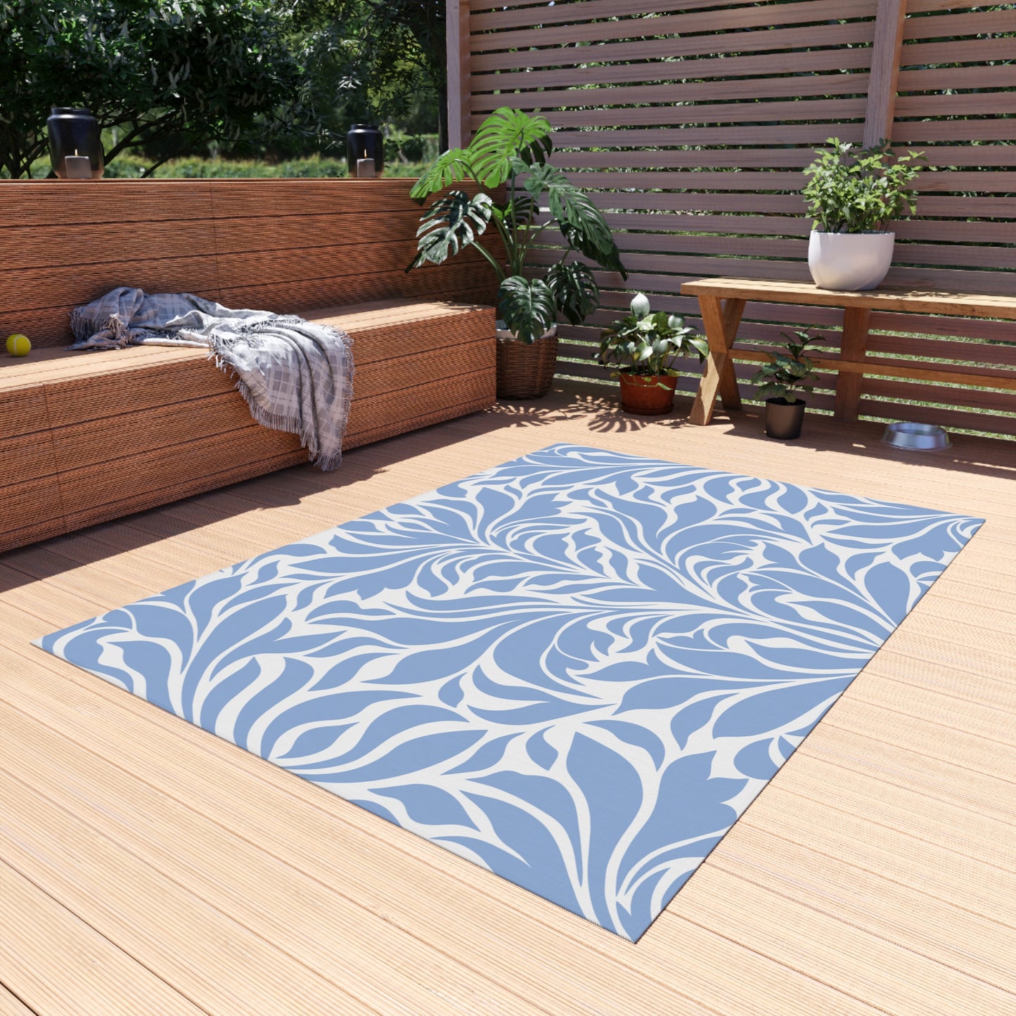 Chenille Print Pattern Outdoor Rug with No-Skid Backing Cozy Outdoor Carpet Patio Decor Gazebo Rug Pool Area Decor Outdoor Kitchen Carpet