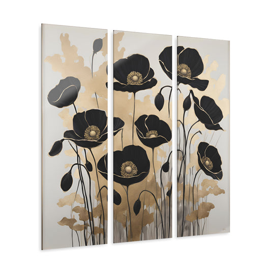 Modern Art Style Poppy Design Triptych Acrylic Print Floral Wall Art Unique Cottage Core Flower Theme 3-Panel Fairycore Decor
