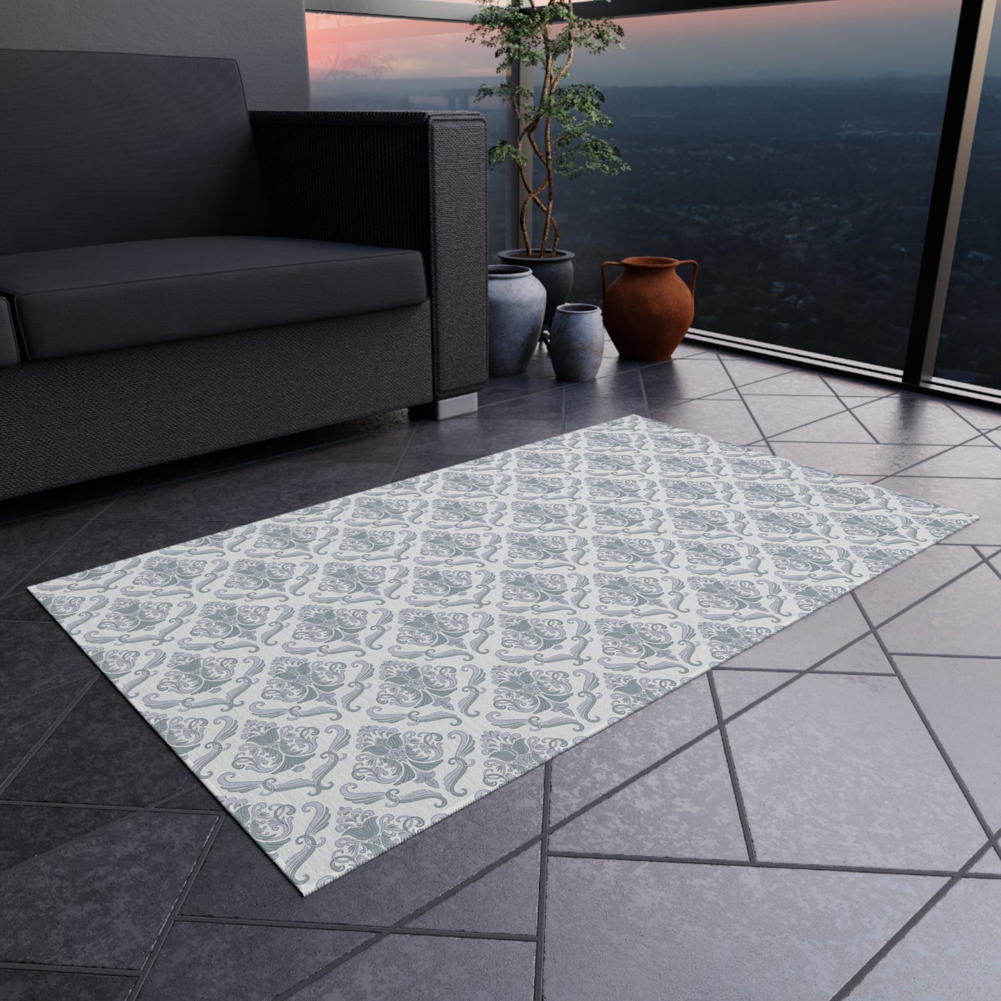 Chenille Print Pattern Outdoor Rug with No-Skid Backing Cozy Outdoor Carpet Patio Decor Gazebo Rug Pool Area Decor Outdoor Kitchen Carpet