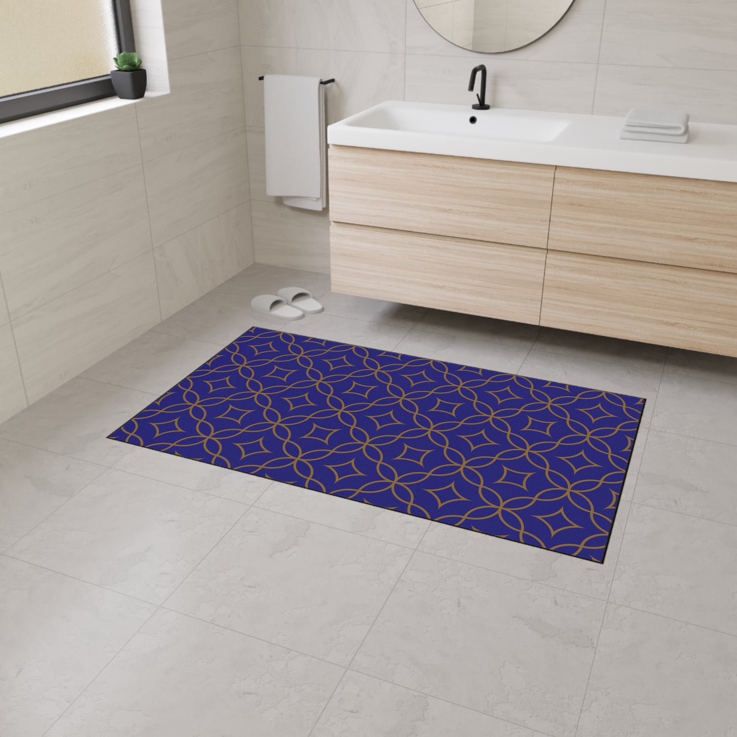 Decorative Heavy Duty Non-Slip Floor Mat Stylish Design Perfect for Entryway Kitchen Décor Blue Floral Geometric Design Rug Bathroom Mat