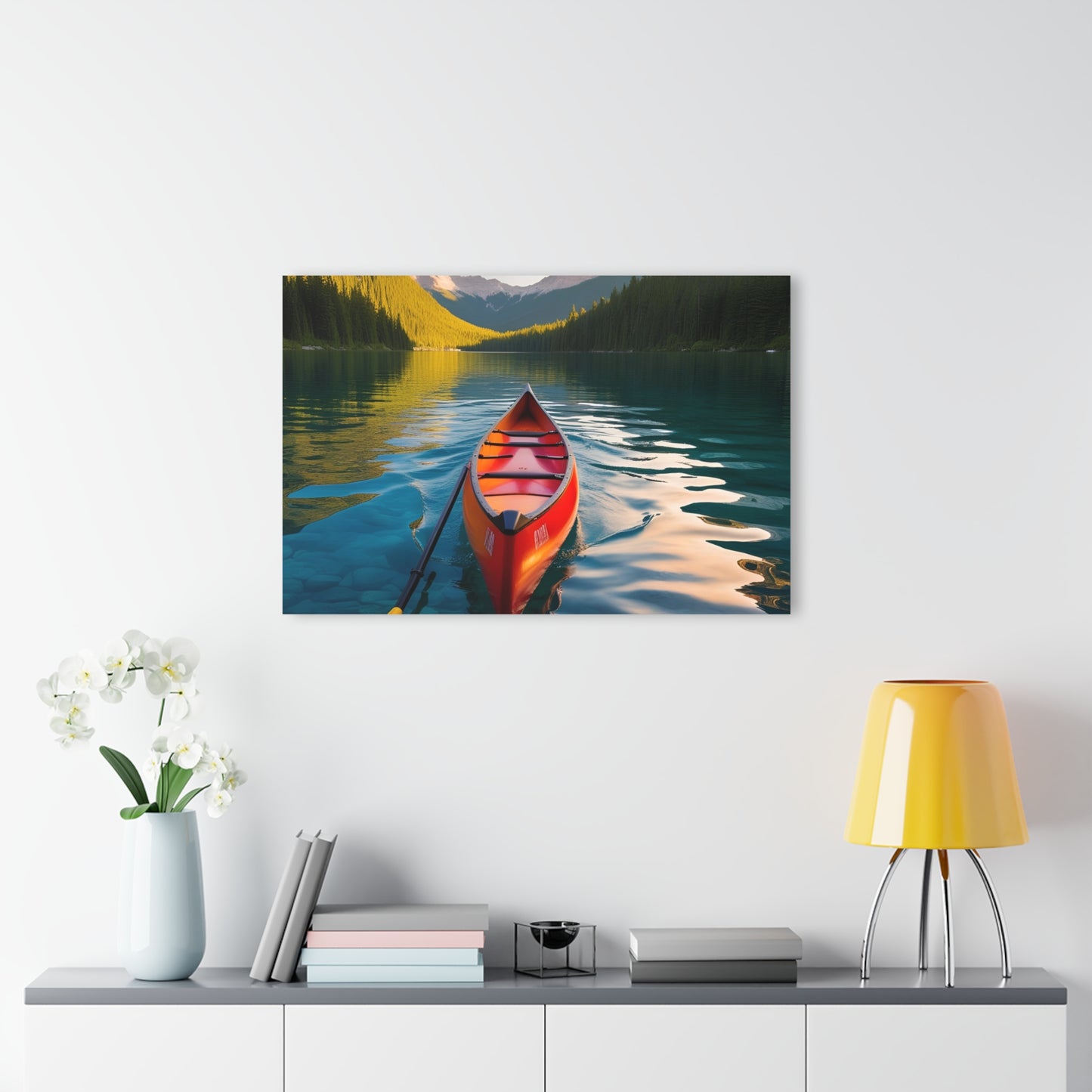 Large Canoe on Lake Acrylic Print with French Cleat Mountain Life Wall Art Outdoorsman Gift Kayak Lover Nature Artwork Modern Home Decor