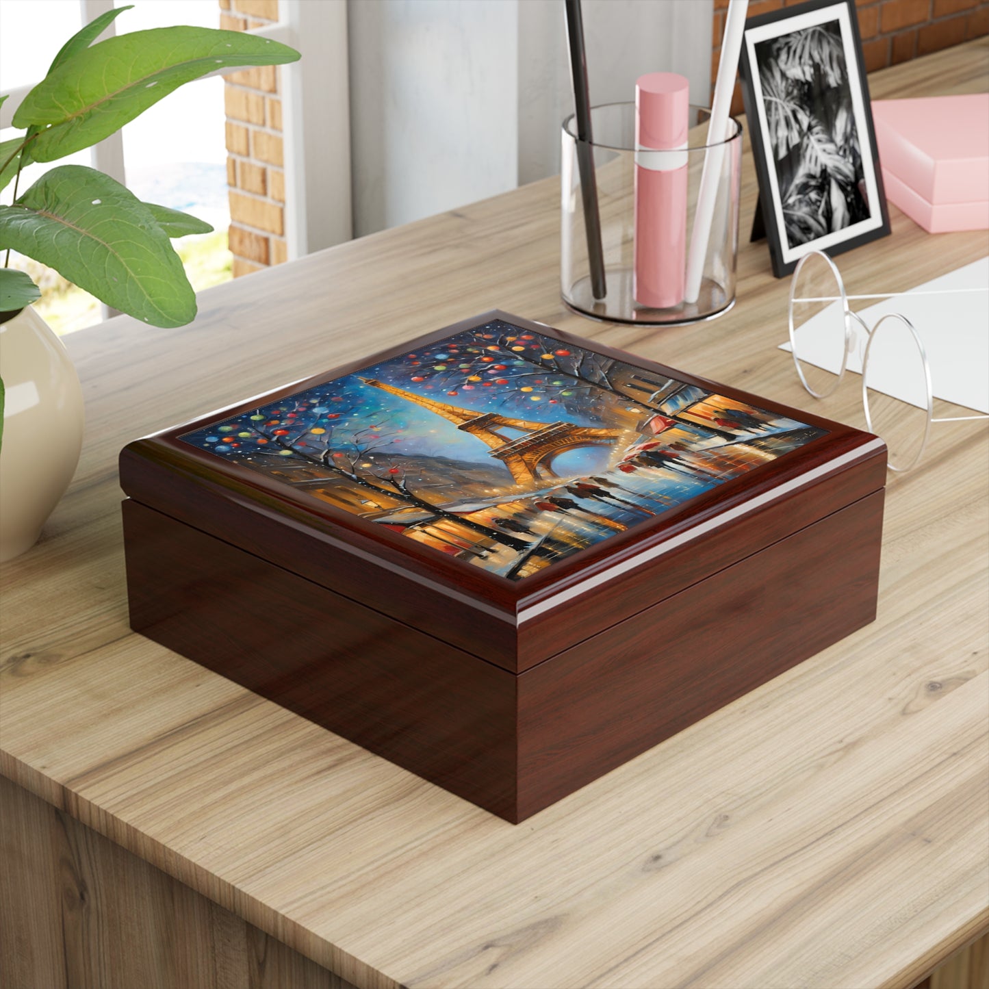 Unique Art Eiffel Tower Print Design Jewelry Box Trinket Box Bedroom Dresser Paris Decor Vanity Gift Box - 3 colors to choose from