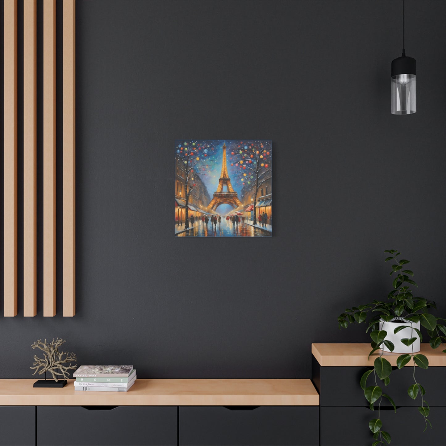 Eiffel Tower in Winter Print Wall Art Matte Stretched Canvas Paris Lover Gift France at Christmas