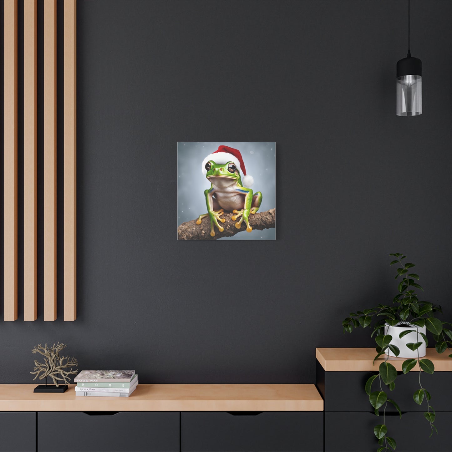 Christmas Tree Frog Print Wall Art | Matte Canvas, Stretched, 1.25" | Santa Hat | Animal Lover | Holiday Gift |