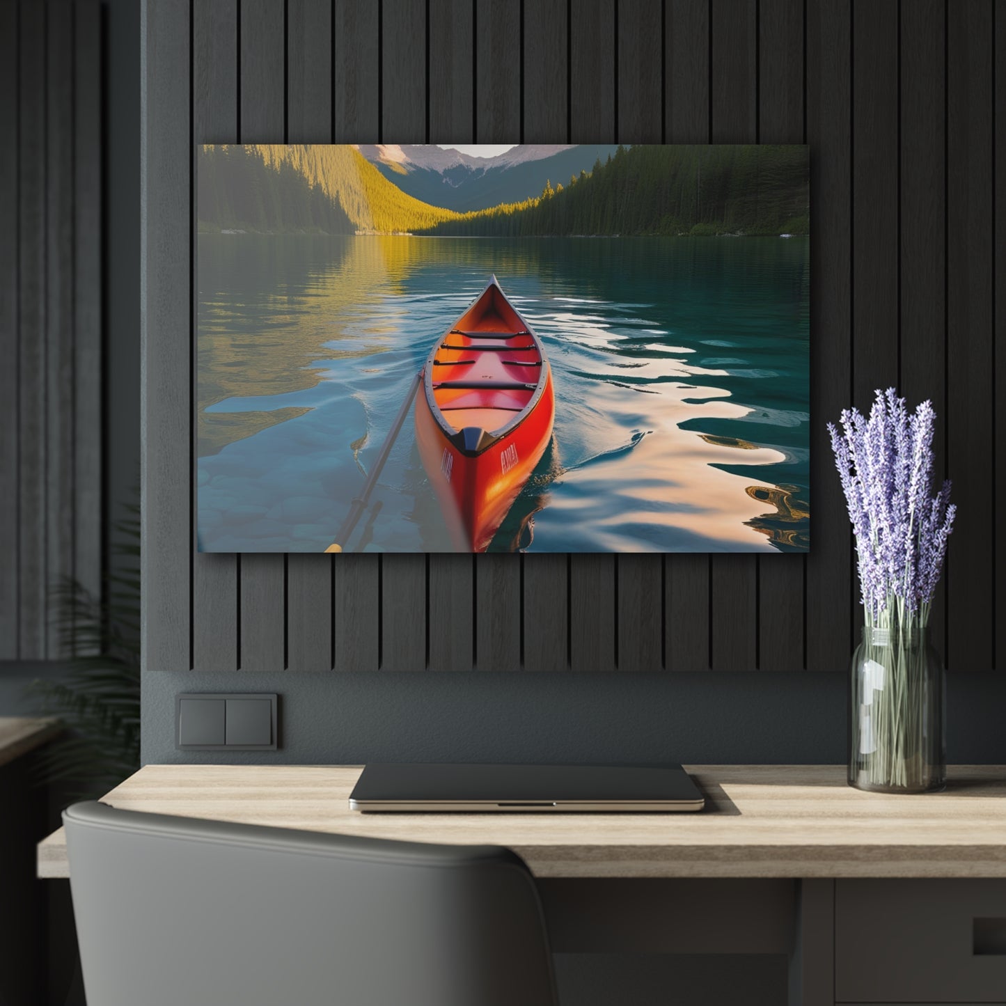 Large Canoe on Lake Acrylic Print with French Cleat Mountain Life Wall Art Outdoorsman Gift Kayak Lover Nature Artwork Modern Home Decor