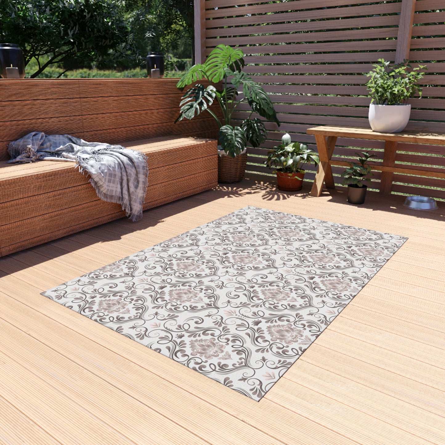 Chenille Print Pattern Outdoor Rug with No-Skid Backing Cozy Outdoor Carpet Patio Decor Gazebo Rug Pool Area Decor Outdoor Kitchen Carpet
