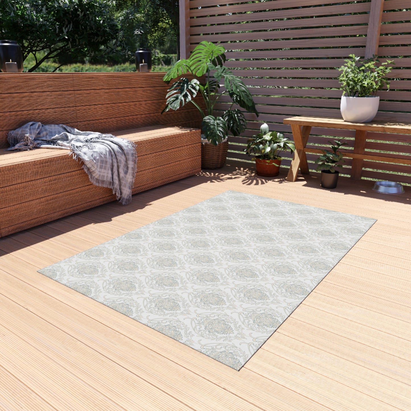 Chenille Print Pattern Outdoor Rug with No-Skid Backing Cozy Outdoor Carpet Patio Decor Gazebo Rug Pool Area Decor Outdoor Kitchen Carpet