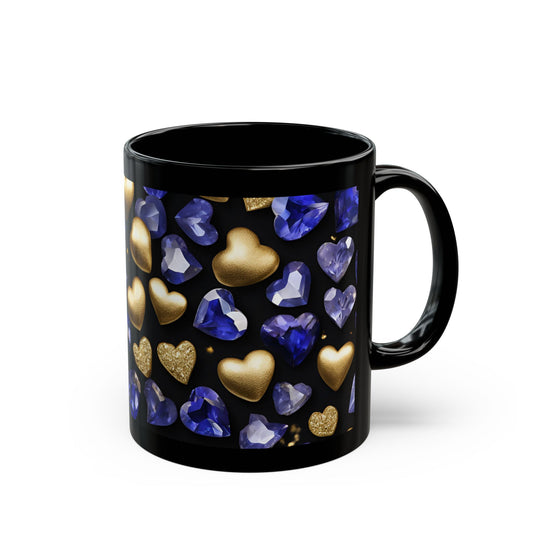 Sapphire and Gold Hearts Romantic Mug Cottage Core Valentine's Minimalist Wedding Gift Bridal Shower Engagement Gift Gemstone Crystal Mug