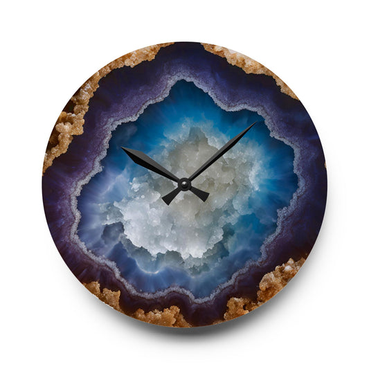 Blue Agate Crystal Geode Unique Design Acrylic Wall Clock Crystal Lover Gemologist Gift Nature Lover Rock Gift