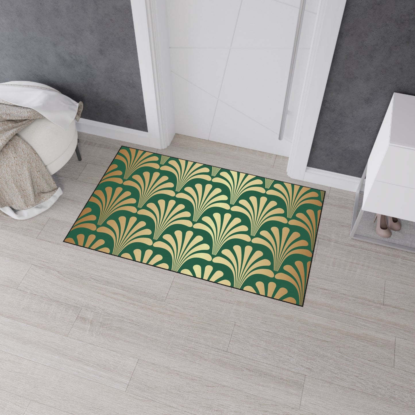 Decorative Heavy Duty Non-Slip Floor Mat Stylish Design Perfect for Entryway Kitchen Décor Green Floral Geometric Design Rug Bathroom Mat