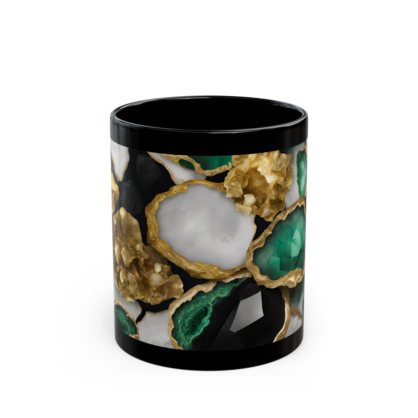 Black, White and Green Amethyst Crystal Geode Design Coffee Tea Hot Chocolate Mug Boho Gift for Nature Lover Gift Geology Rock Lover Gift