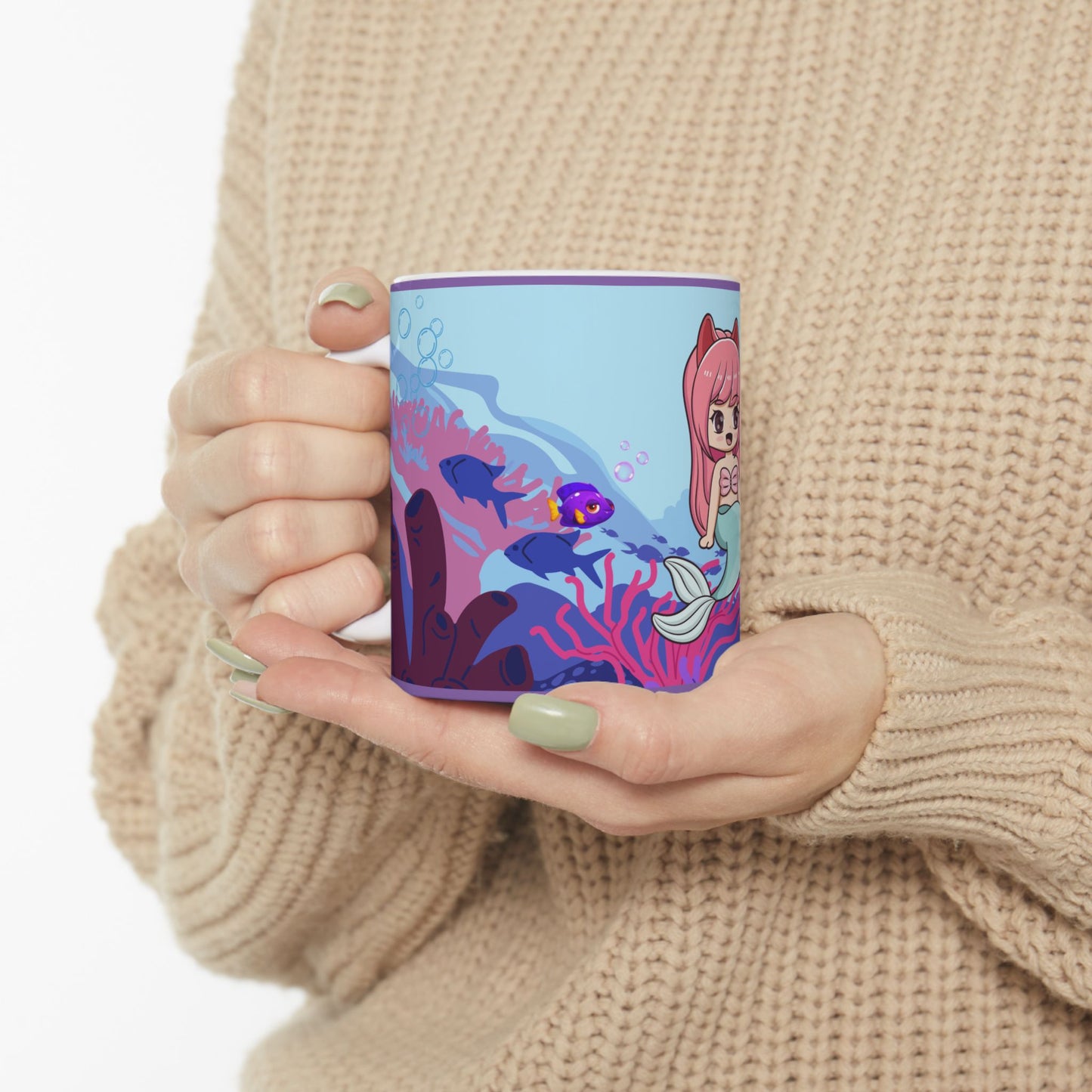 Cute Kitty Mermaid Underwater Anime Design Coffee Tea Mug Gift