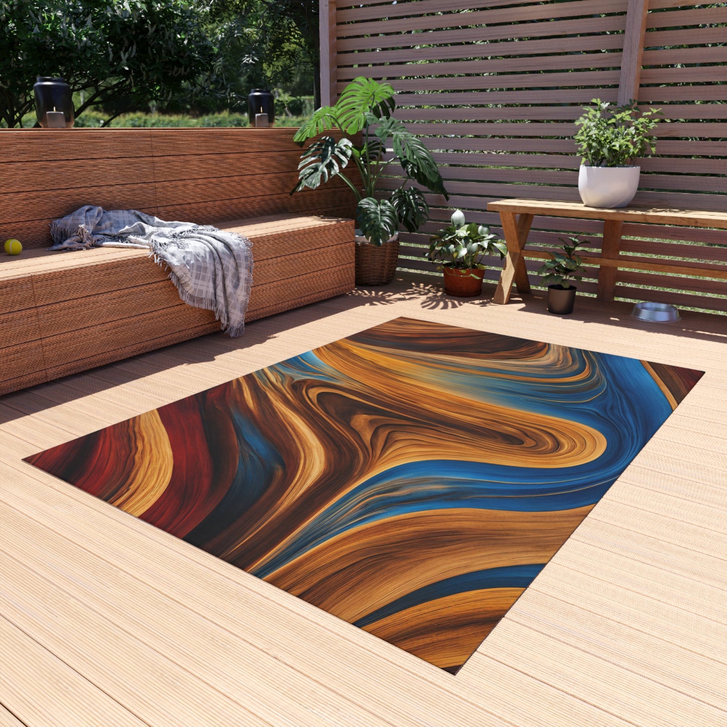Modern Chenille Outdoor Rug with No-Skid Backing Cozy Outdoor Carpet Patio Decor Gazebo Rug Pool Area Decor Outdoor Kitchen Carpet
