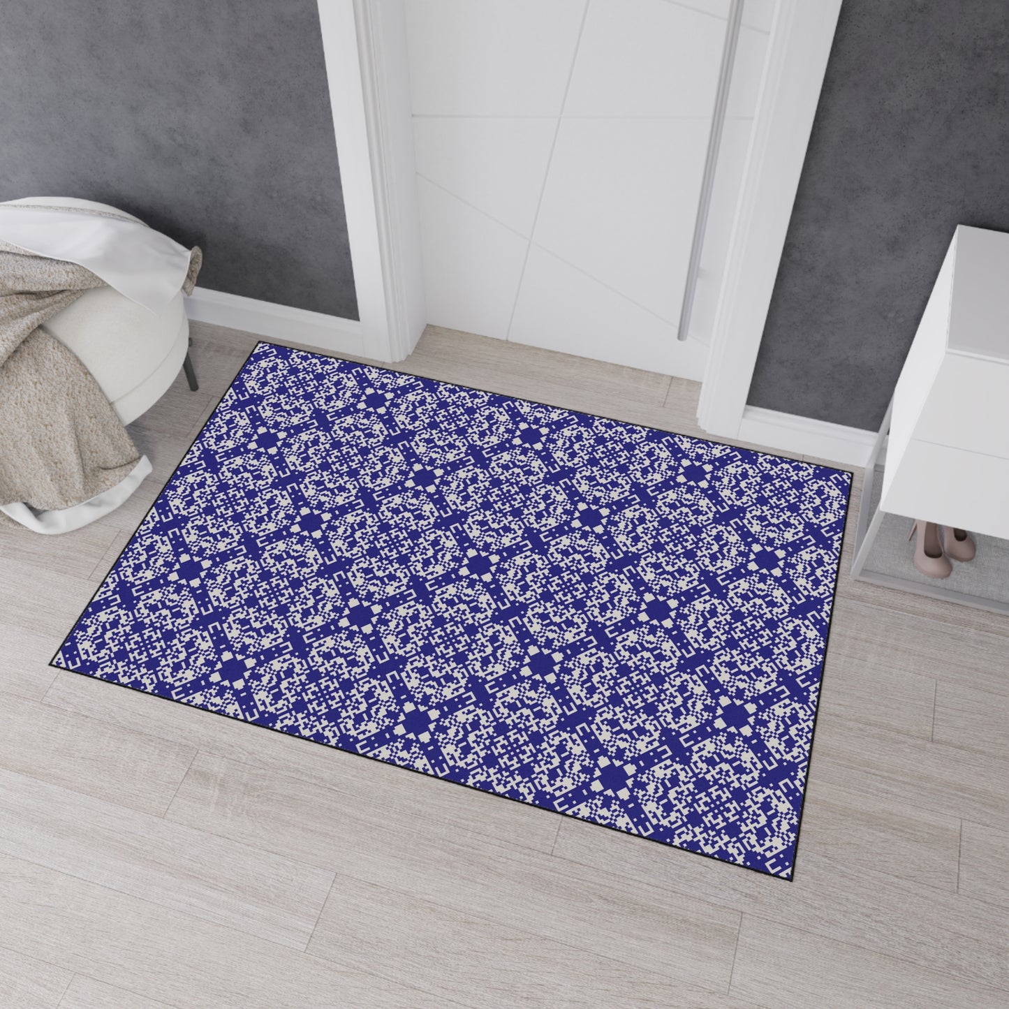 Decorative Heavy Duty Non-Slip Floor Mat Stylish Design Perfect for Entryway Kitchen Décor Blue Geometric Floral Design Rug Bathroom Mat