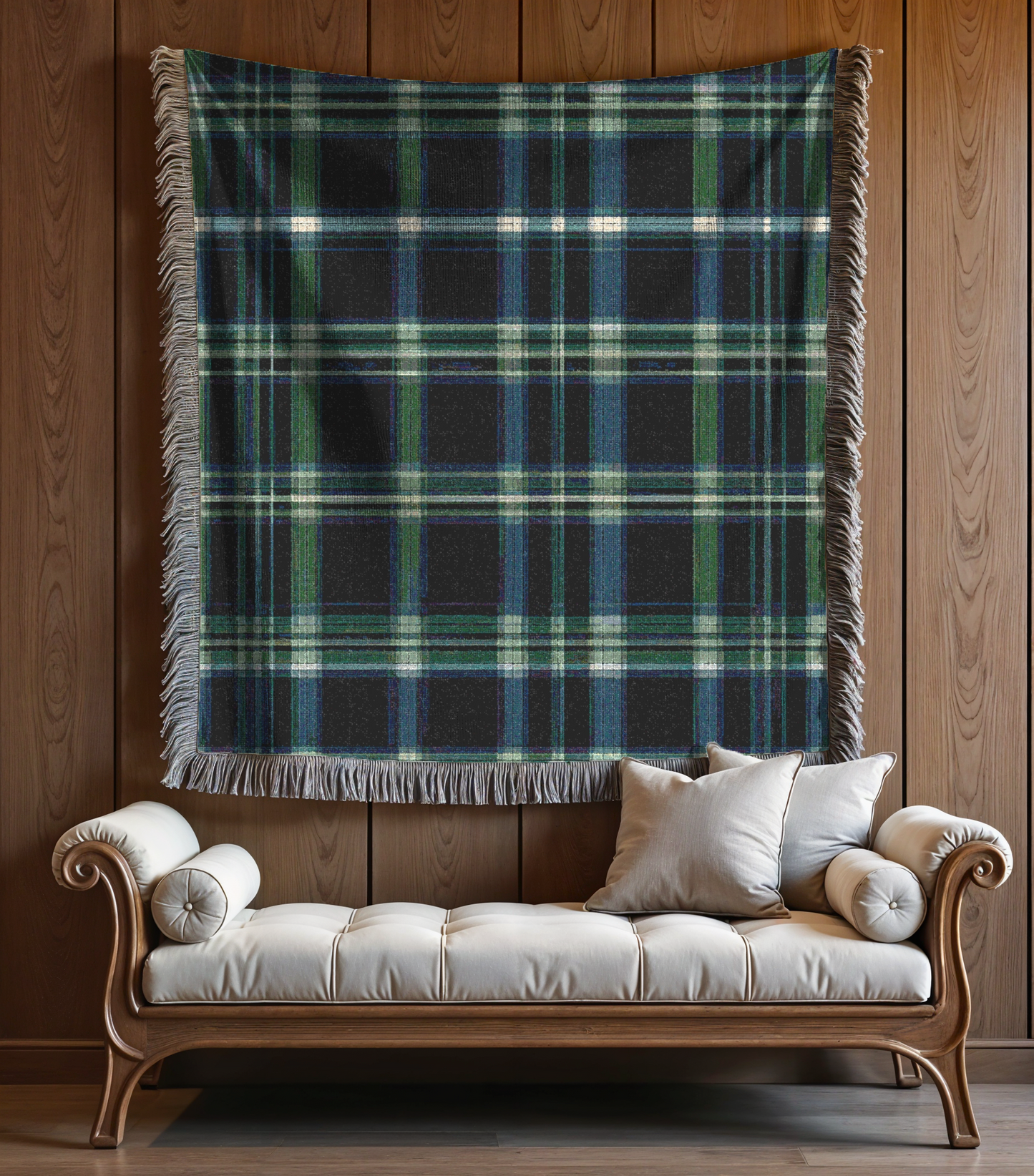 Tartan Plaid Design Cozy Reading Throw for Book Lovers Cotton Woven Fringed Picnic Blanket Wall Art